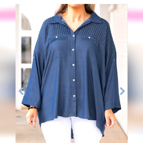 Blue Denim Buttoned Blouse - Picture 1 of 4